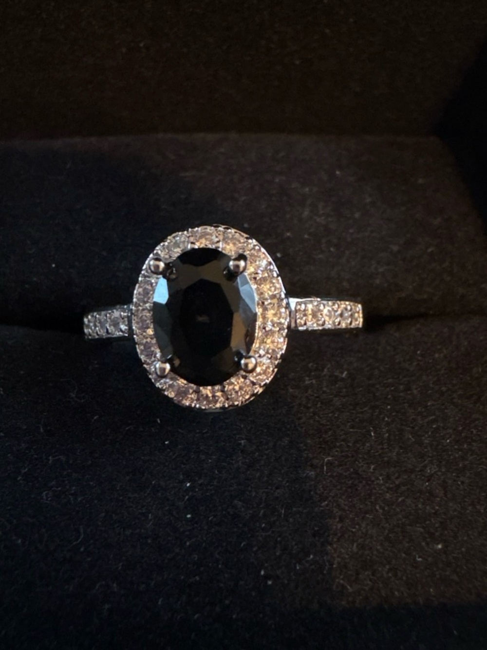 Black Oval Halo Ring with Pavé Band